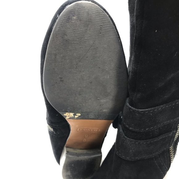 Coach Brenna side zip boots black suede leather mid calf 6B 3 buckles - Picture 8 of 12